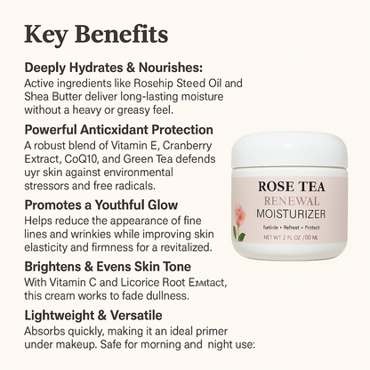 Rose Tea Renewal Moisturizer | Antioxidant Daily Face Cream